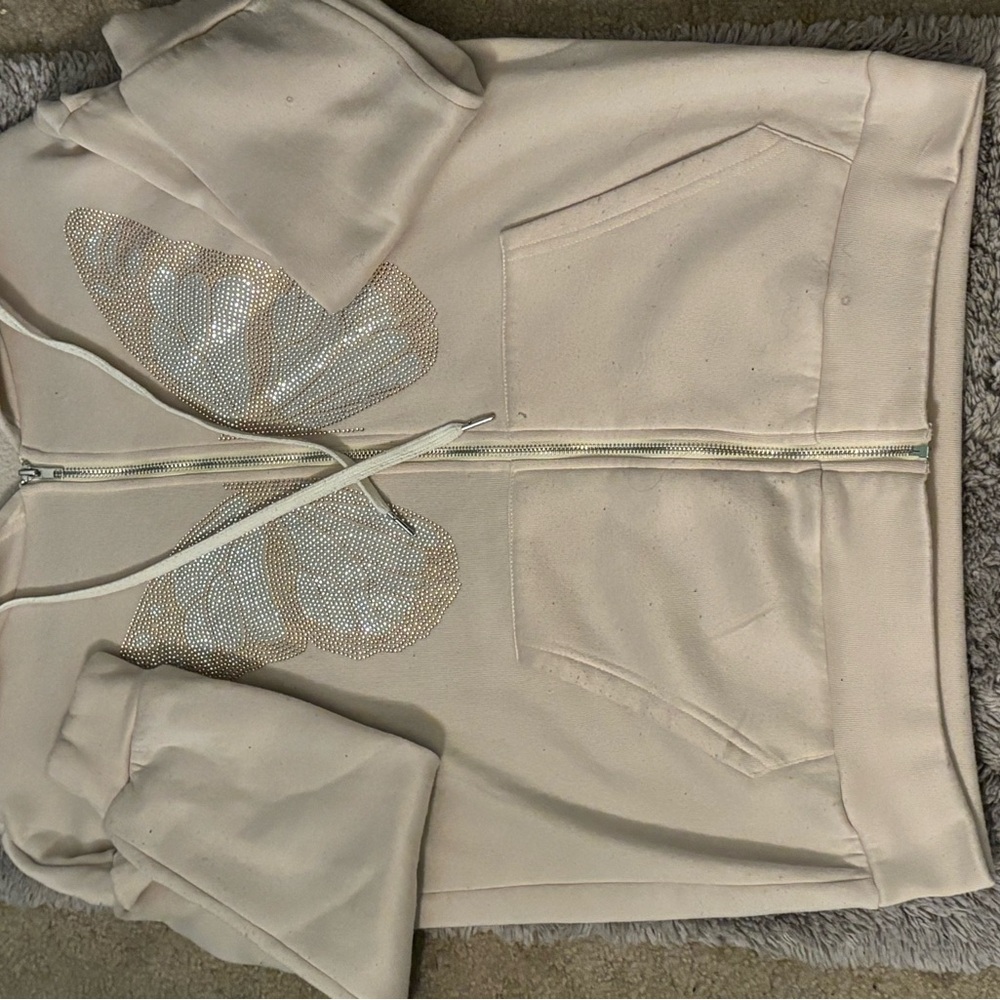 SHEIN Cream Hoodie with Butterfly Design